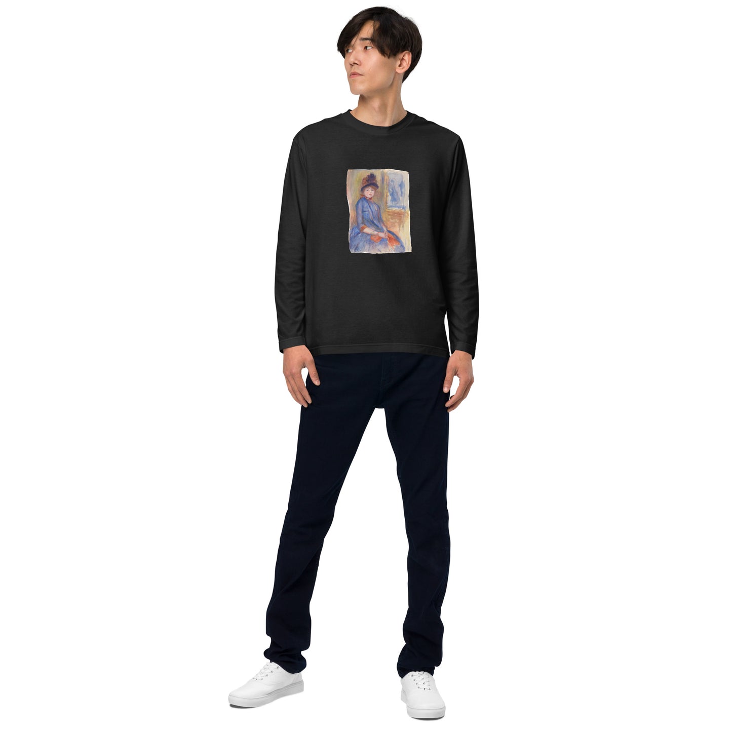 長袖Tシャツ|ルノワール:青いドレスを着た若い女の子
