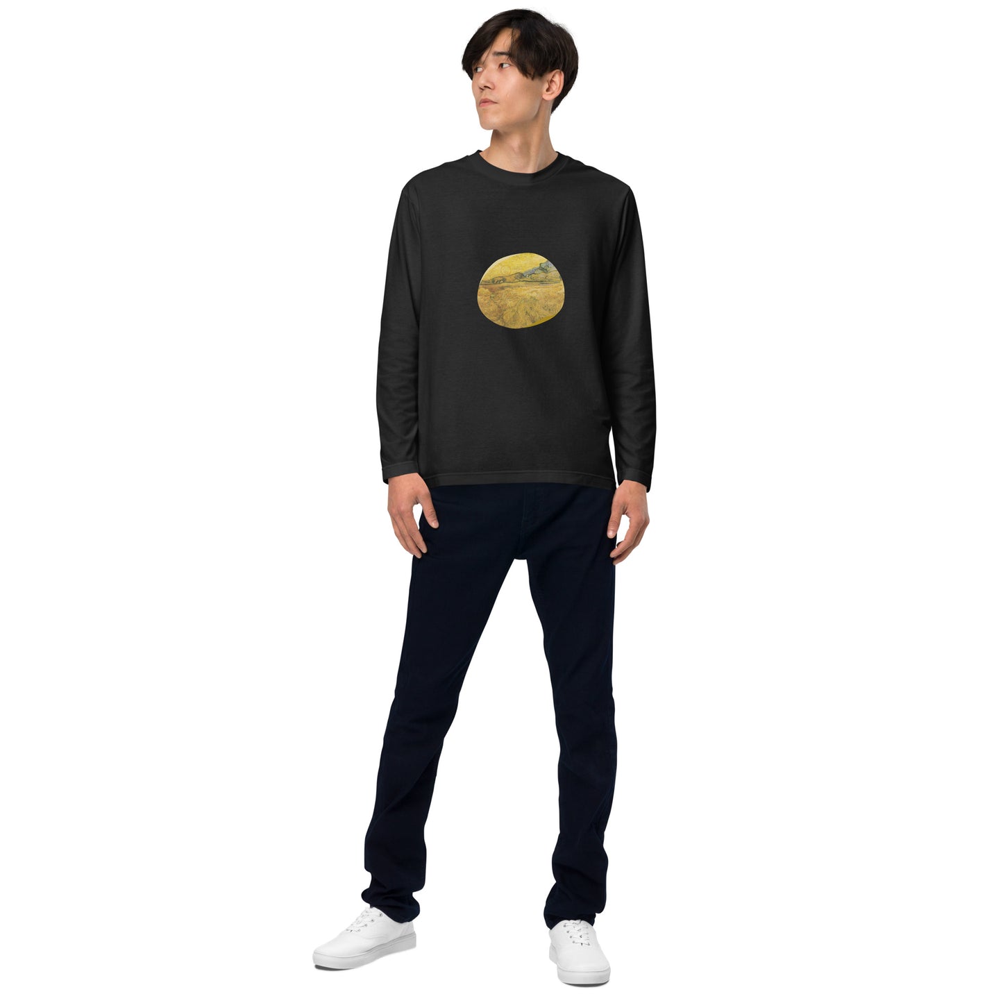 長袖Tシャツ|ゴッホ:刈り入れをする人のいる麦畑