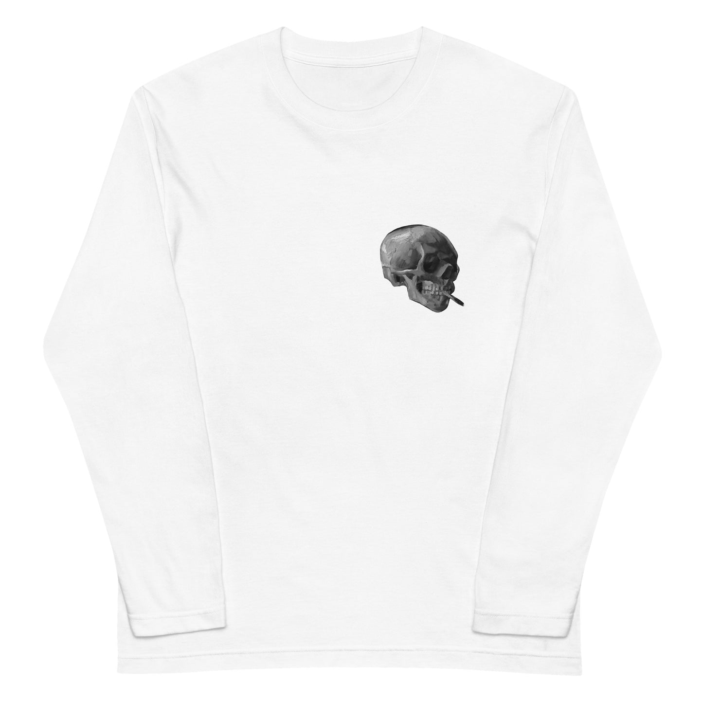 長袖Tシャツ|ゴッホ:火の付いたタバコをくわえた骸骨