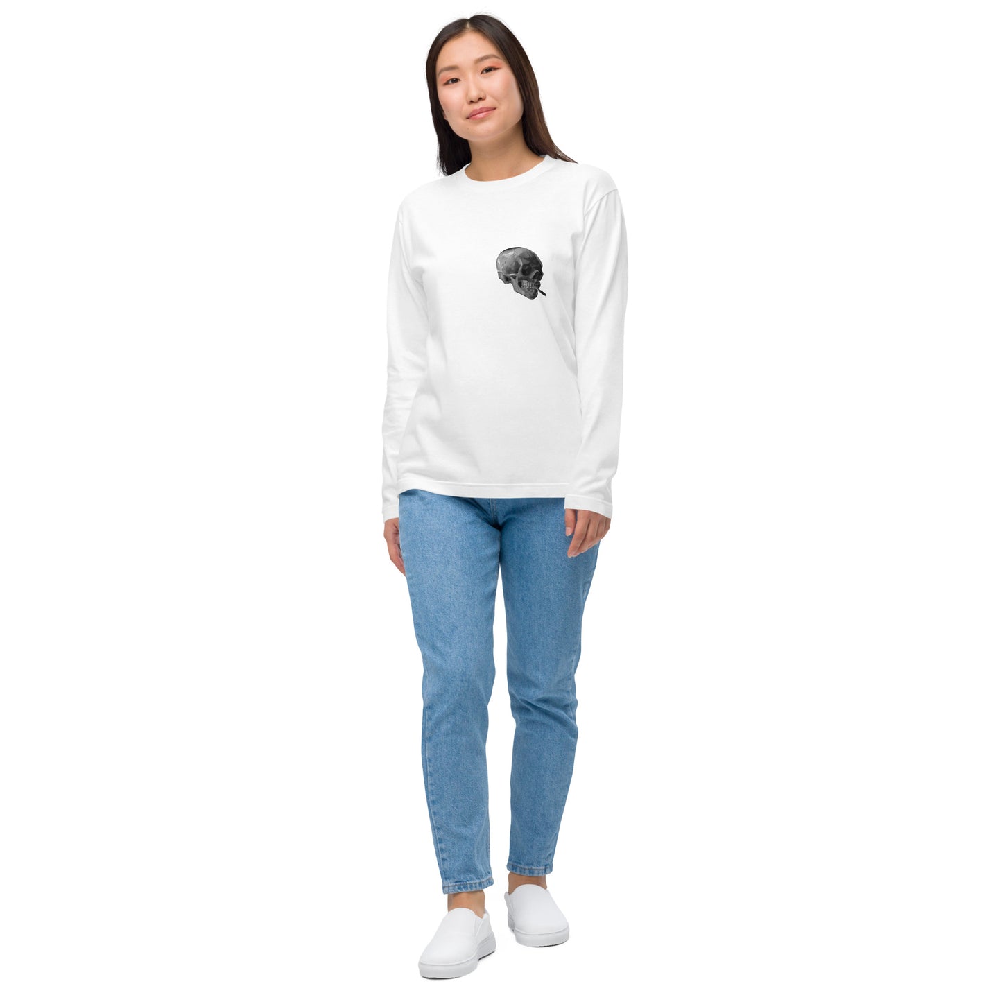 長袖Tシャツ|ゴッホ:火の付いたタバコをくわえた骸骨